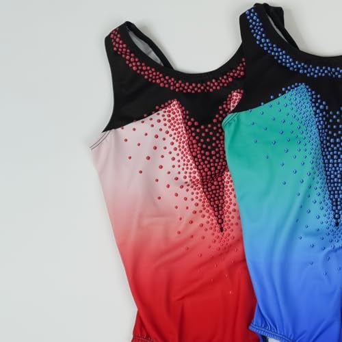 GK Girls Dazzling Diamonds Gymnastics Leotard - Dance Costume with Matching Scrunchie for Toddlers, Children, Juniors (AM, Red) - Image 4
