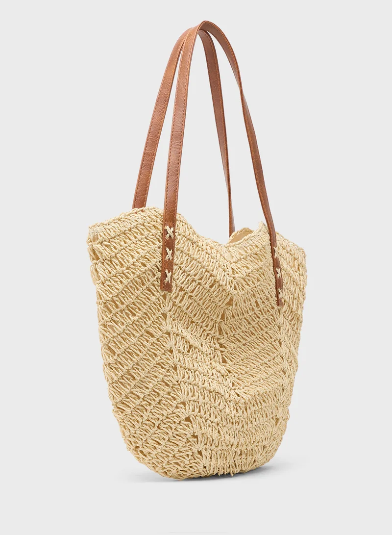 جينجر Raffia Woven Tote