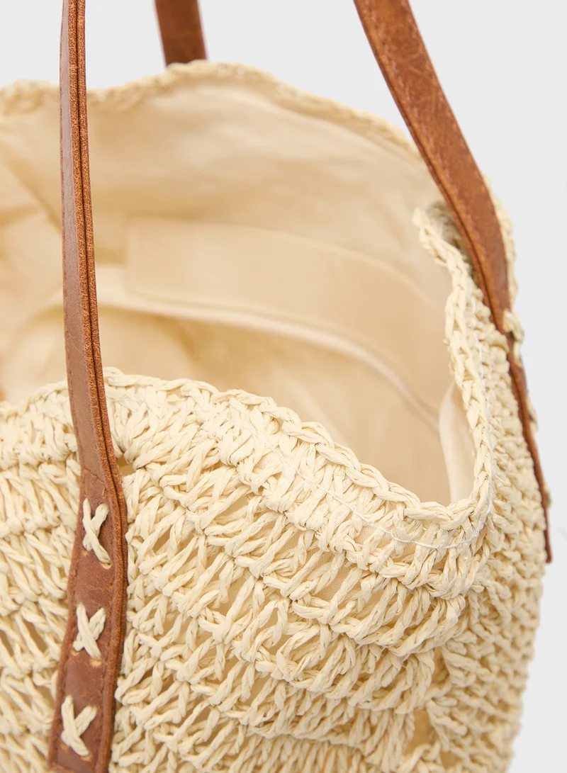 جينجر Raffia Woven Tote