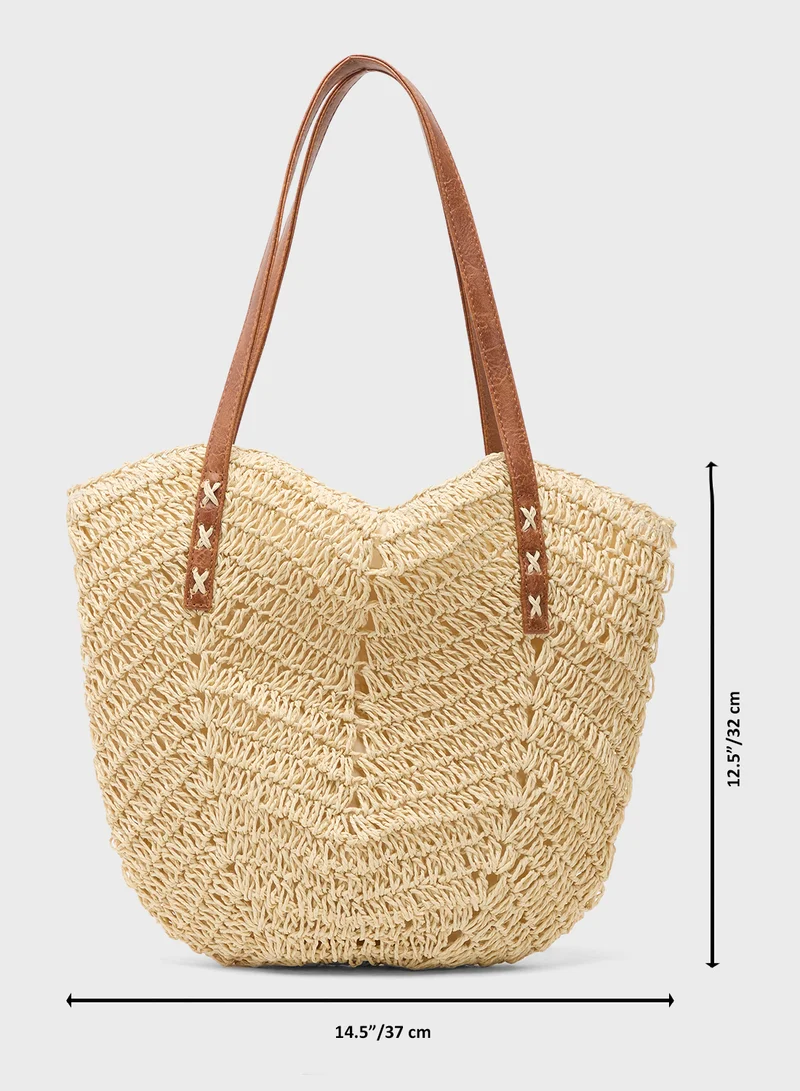 جينجر Raffia Woven Tote