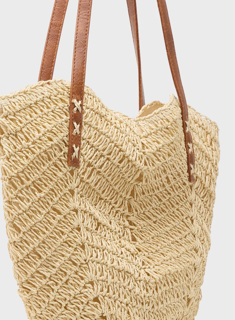 جينجر Raffia Woven Tote