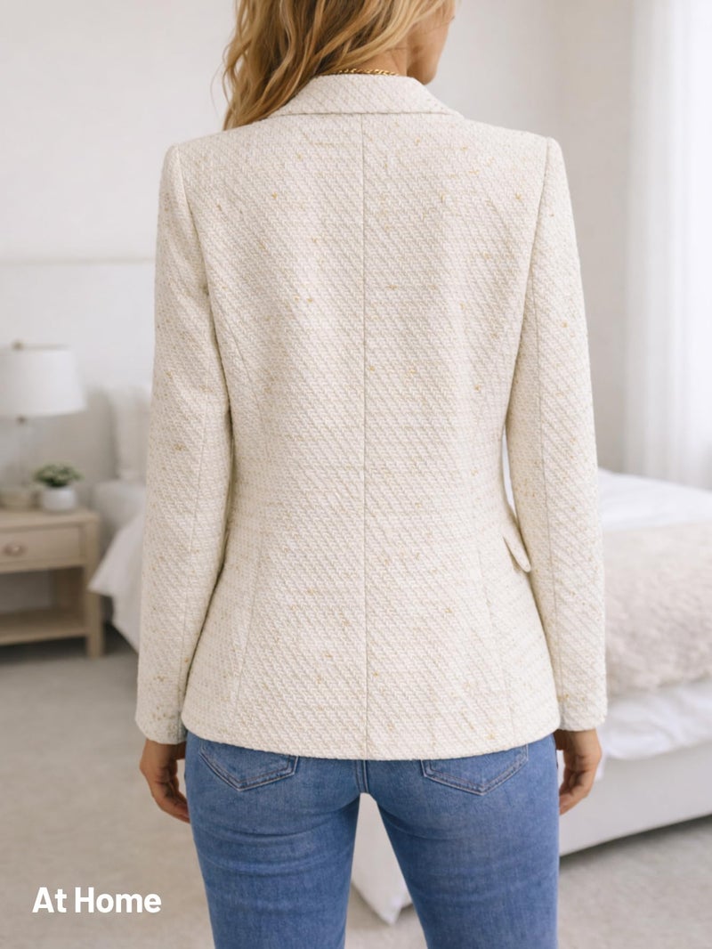 Mina Self Beige Blazer Jackets for Women White Cream Blazer Dress Knit Stretch Cute Lvory Blazer for Women Fashion Clothes Outfits Clothing Outfit Beige L - Image 5