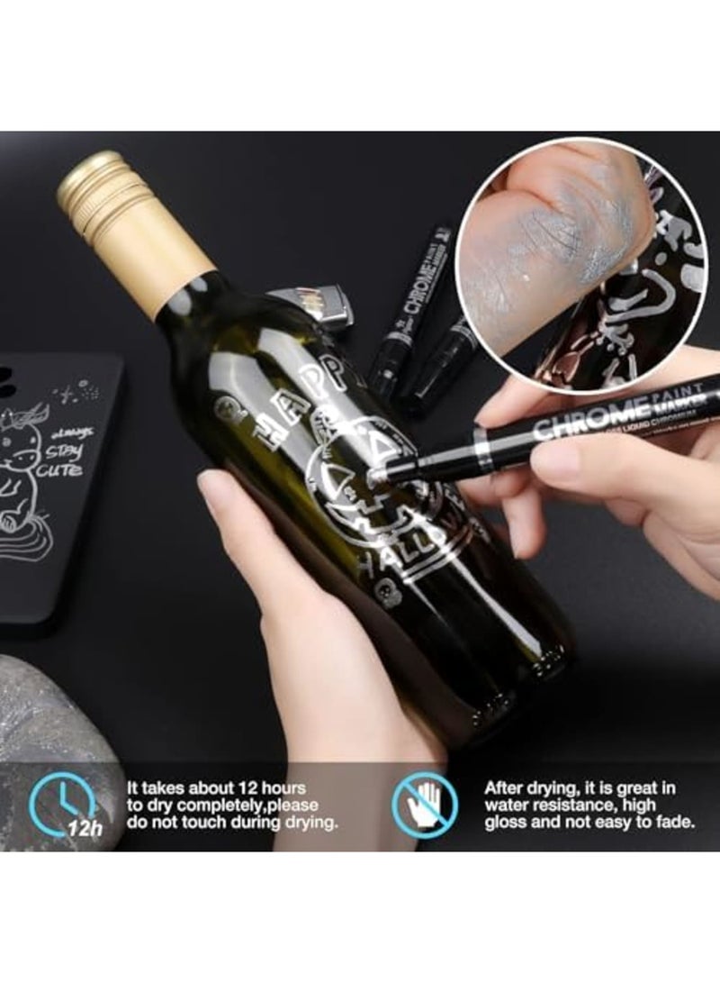 SYOSI 3Pcs Silver Liquid Mirror Chrome Markers Permanent Art Liquid Chrome Marker Set, Reflective Gloss, Repair Paint Pen for Model Metal Plastic Glass DIY Craft (0.7/1/3mm, Silver) - Image 4