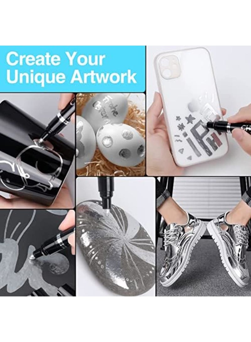 SYOSI 3Pcs Silver Liquid Mirror Chrome Markers Permanent Art Liquid Chrome Marker Set, Reflective Gloss, Repair Paint Pen for Model Metal Plastic Glass DIY Craft (0.7/1/3mm, Silver) - Image 3