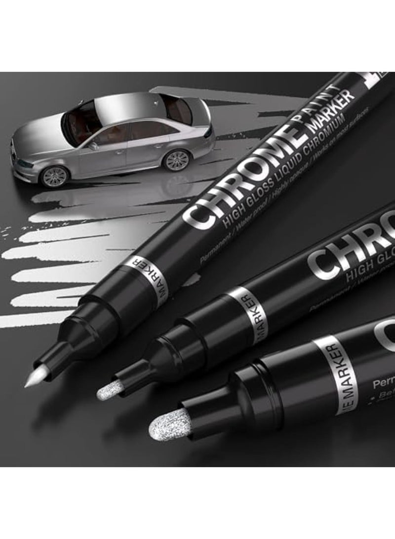 SYOSI 3Pcs Silver Liquid Mirror Chrome Markers Permanent Art Liquid Chrome Marker Set, Reflective Gloss, Repair Paint Pen for Model Metal Plastic Glass DIY Craft (0.7/1/3mm, Silver) - Image 1