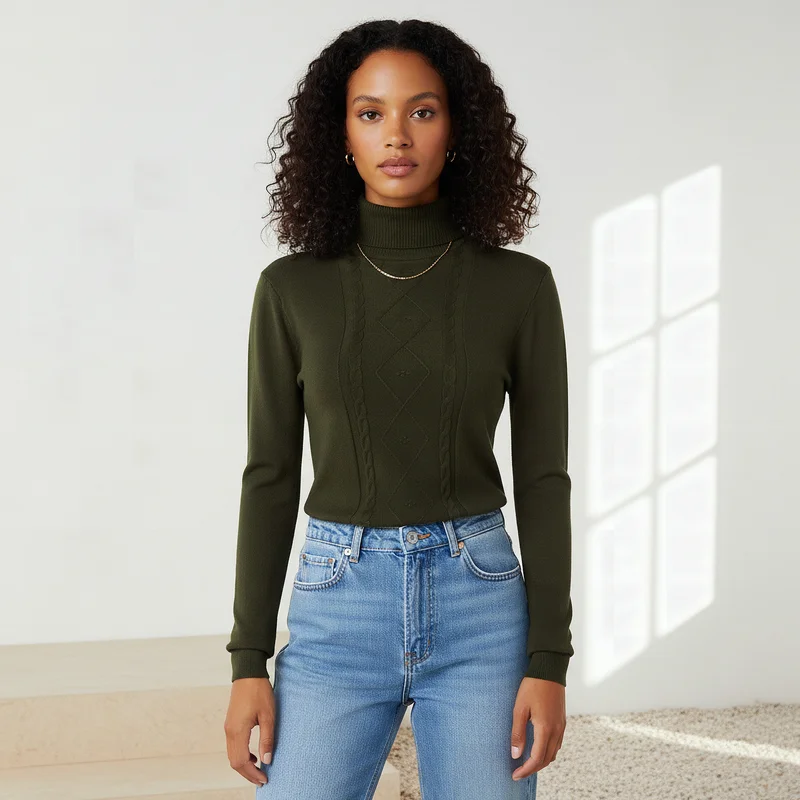 2Xtremz 2Xtremz Textured High Neck Tricot Sweater