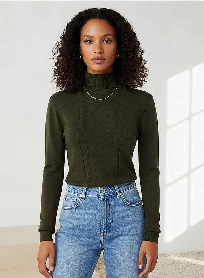 2Xtremz 2Xtremz Textured High Neck Tricot Sweater