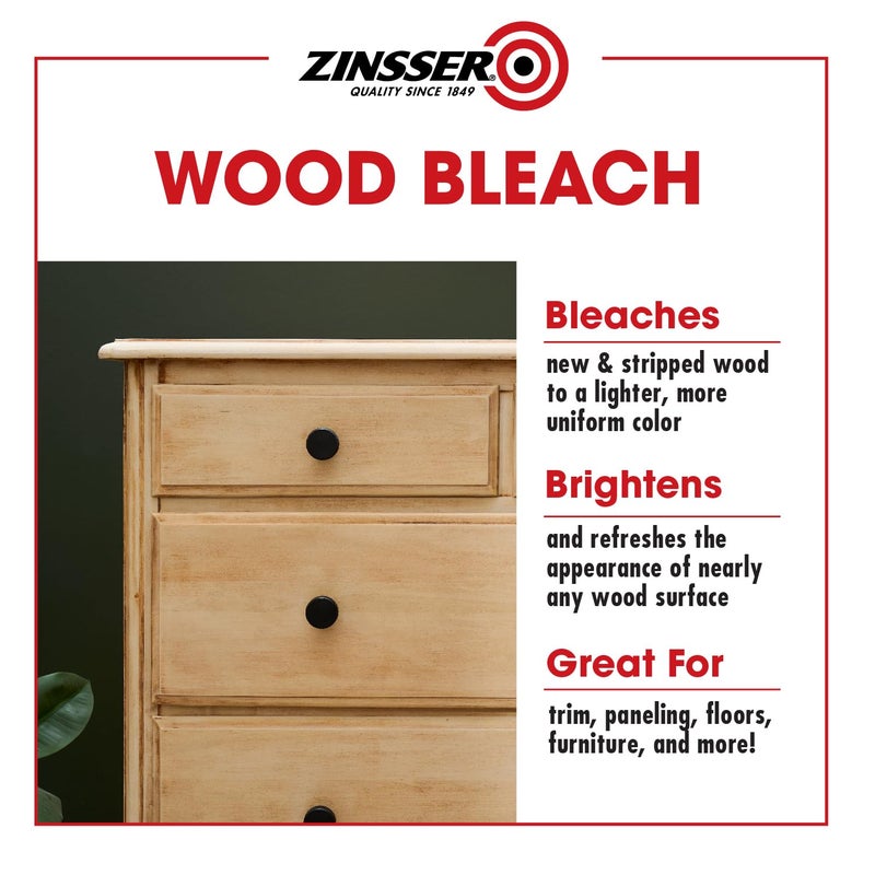 Zinsser مجموعة مبيض الخشب من زينسر | لتفتيح الأثاث، الأرضيات، الخزائن، الزخارف | يزيل اللون الأحمر | نظام تفتيح من خطوتين | مجموعة 2-Step 8 أونصة سائلة (16 أونصة سائلة إجمالية) - Image 4