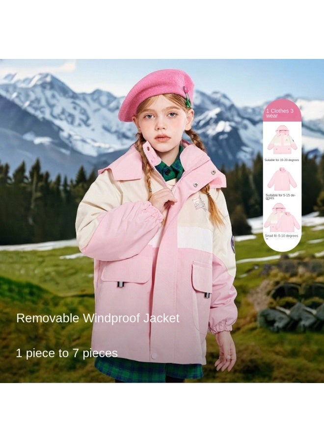 Badibadi Three-in-one Detachable Hooded Outerwear For Girls, Versatile Spring/autumn Coat With Warm Layering Options - Image 2
