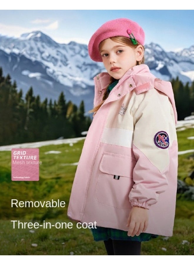 Badibadi Three-in-one Detachable Hooded Outerwear For Girls, Versatile Spring/autumn Coat With Warm Layering Options - Image 1