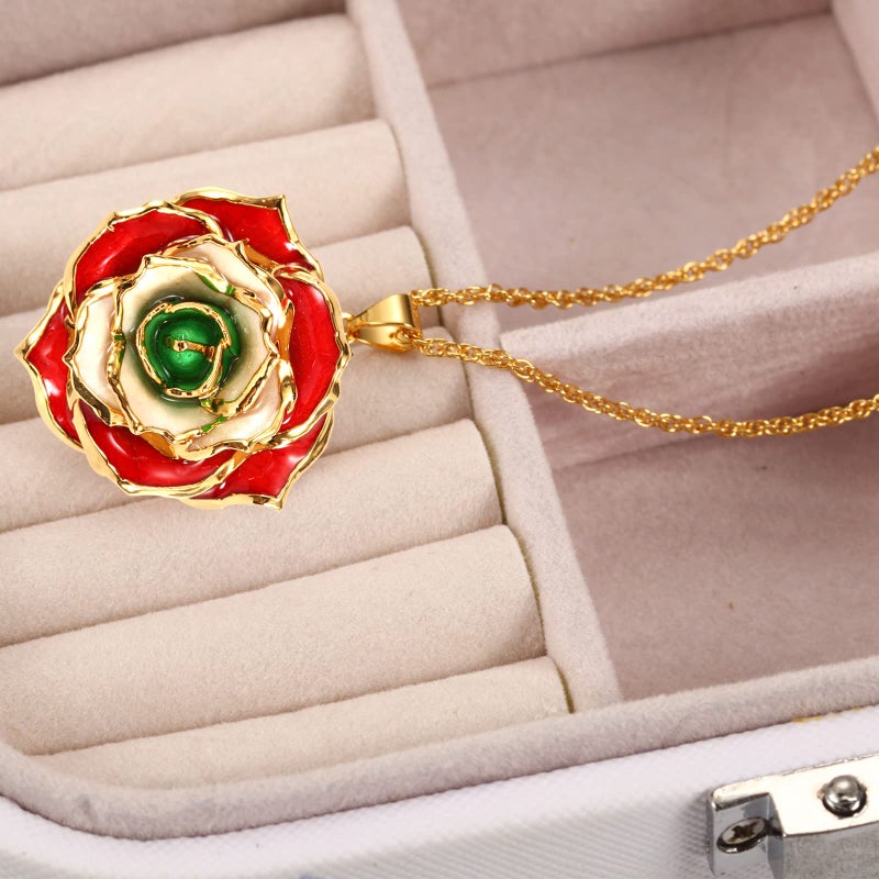 AliveRose Rose Pendant Necklaces Gifts for Women, 24K Gold Dipped Real Rose Dangle Necklace Jewelry - Ideal Gift for Her Wife Mom Anniversaries, Valentines, Birthday, Christmas (Red Ivory Green) - Image 2