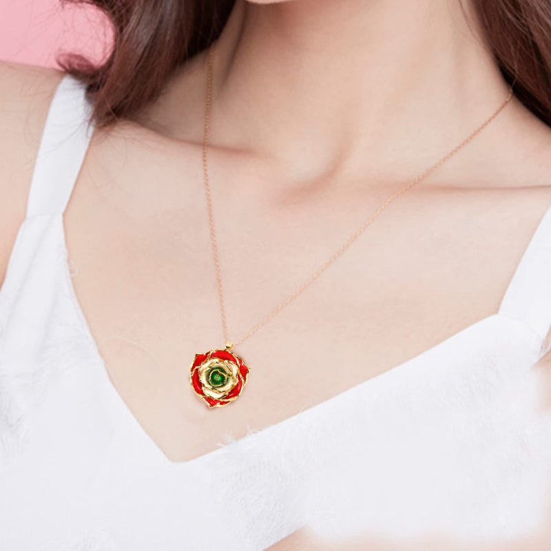 AliveRose Rose Pendant Necklaces Gifts for Women, 24K Gold Dipped Real Rose Dangle Necklace Jewelry - Ideal Gift for Her Wife Mom Anniversaries, Valentines, Birthday, Christmas (Red Ivory Green) - Image 5