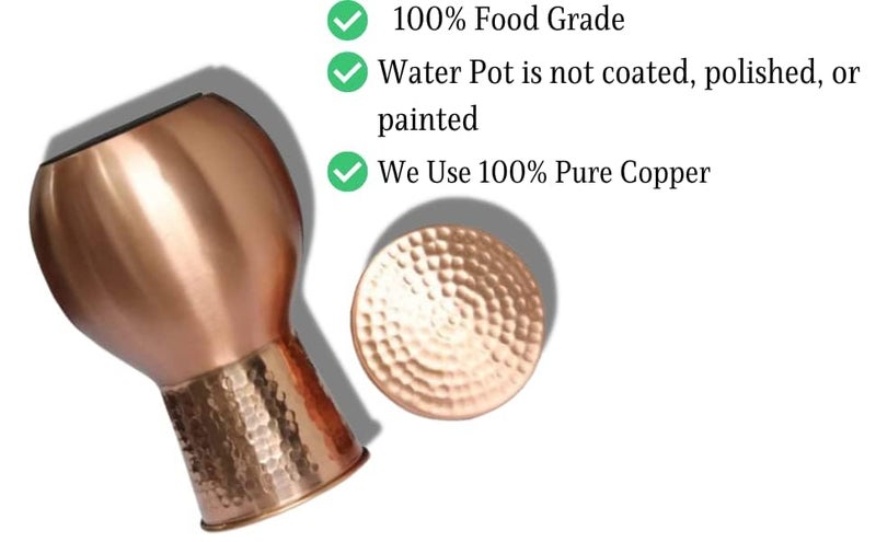 KITCART Pure Copper Hammered Matt Finished Bedroom Copper Pot, Jar, Bottle, Carafe 1100 ml - Image 2