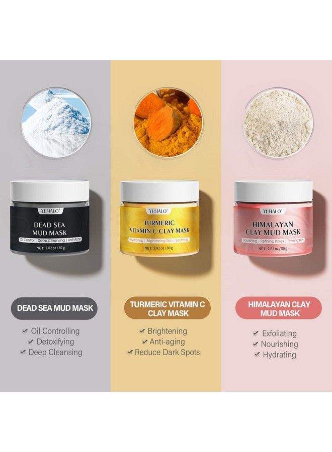 YLNALO Turmeric Vitamin C Clay Mask Dead Sea Mud Mask And Himalayan Clay Face Mask Facial Skin Care Mask Set For Deep Pore Cleansing Moisturizing Oil Control Radiant Skin Reduce Blackheads Acne Dark Spots - Image 3