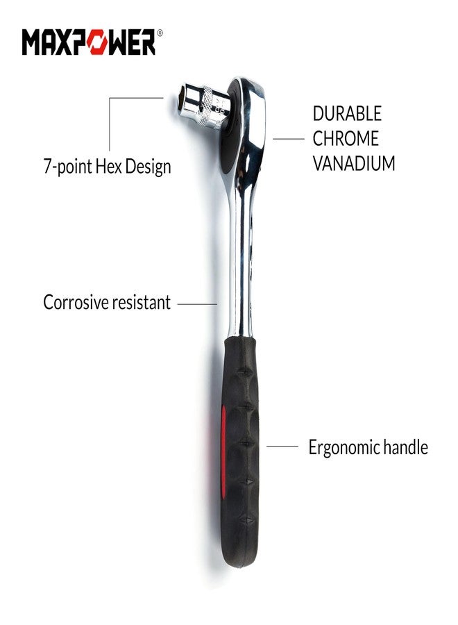 MAXPOWER 11-Piece 3/8" Ratcheting Socket Wrench Set Quick Release Reversible Ratchet Handle and Swappable Spanners Sockets with Hanging Rack - Image 2