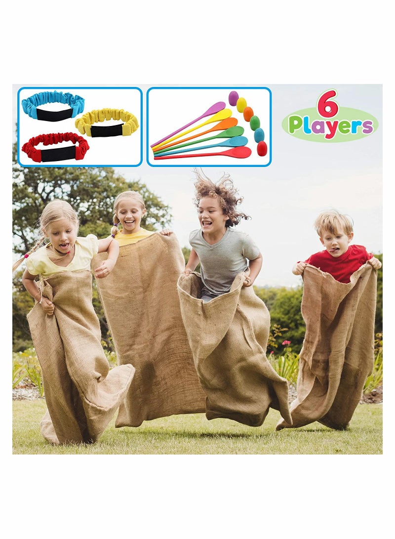 Potato Sack Race Bags Egg and Spoon Race Legged Relay Race Bands Elastic Tie Rope for Kids and Family Activity Outdoor Game Lawn Games 6 Player Games  - Image 5