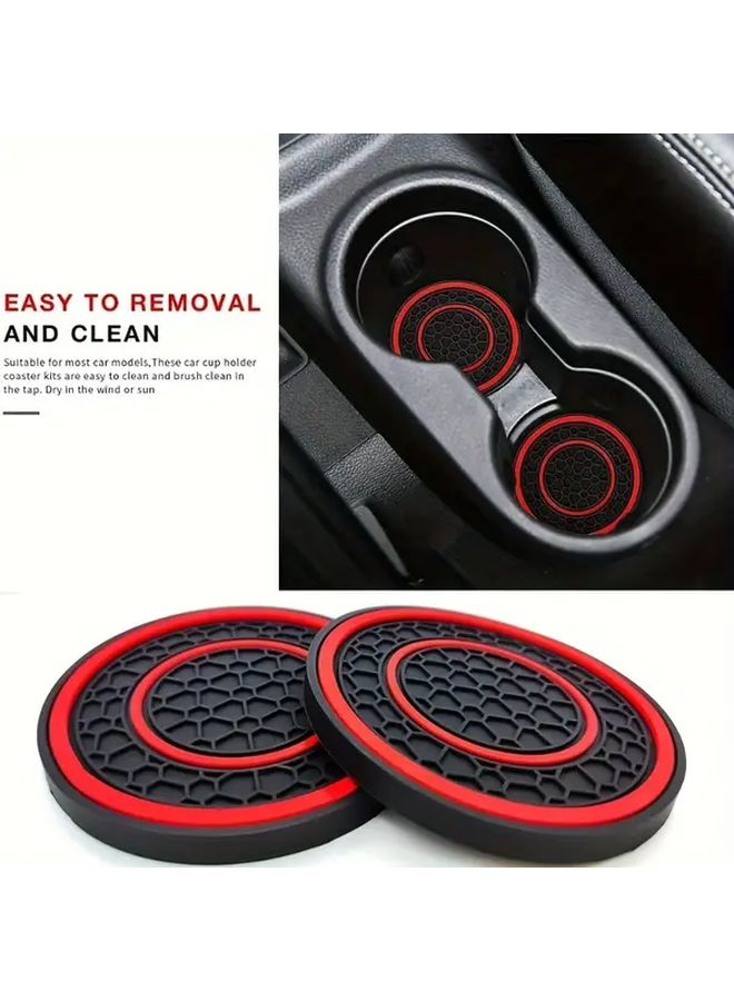 2pcs Red Black Heavy Duty Rubber Car Cup Holders Easy Clean Coasters - Image 1