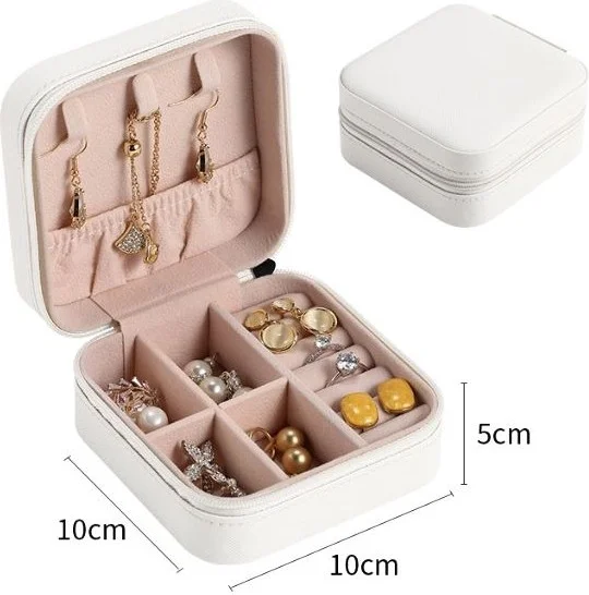 Chavin White Leather Travel Ring Earring Necklace Jewelry Box ST1-64BY