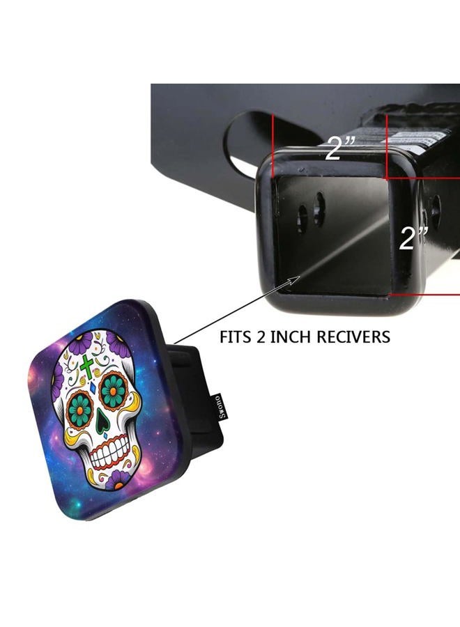 Swono Sugar Skull Travel Trailer Hitch Cover - Day of The Dead Floral Skeleton Galaxy Space Hitch Cover Tube Plug Universal Fits 2" Tow Hitch Receiver for Cars Trucks - Image 3