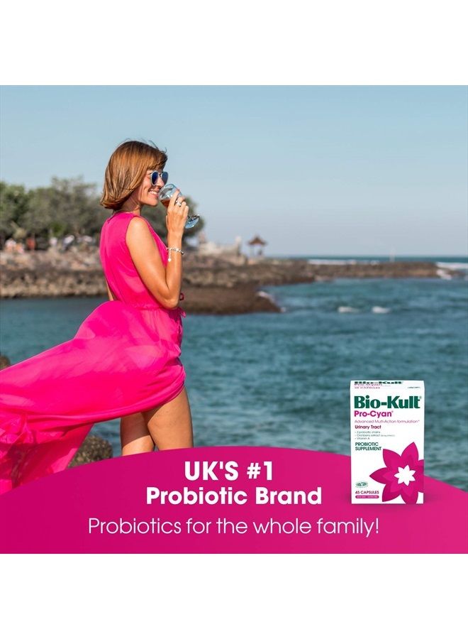 Pro Cyan - 45 Capsules, Probiotics for Women, Probiotic Targeting Urinary Tract, with Cranberry Extract and Vitamin A, Lactobacillus acidophilus, Lactobacillus plantarum