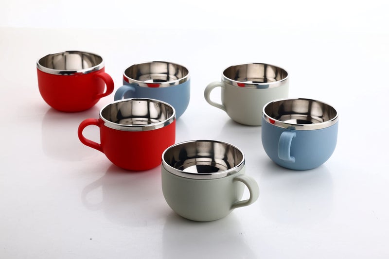 GANESH Stylish Durable Coffee/Tea/Milk Mug Plastic with Stainless Steel Inner Mug Cup with Handle, Portable & Easy Clean for Kids & Adult (Set of 6, Multi Color, 900 ml) - Image 1