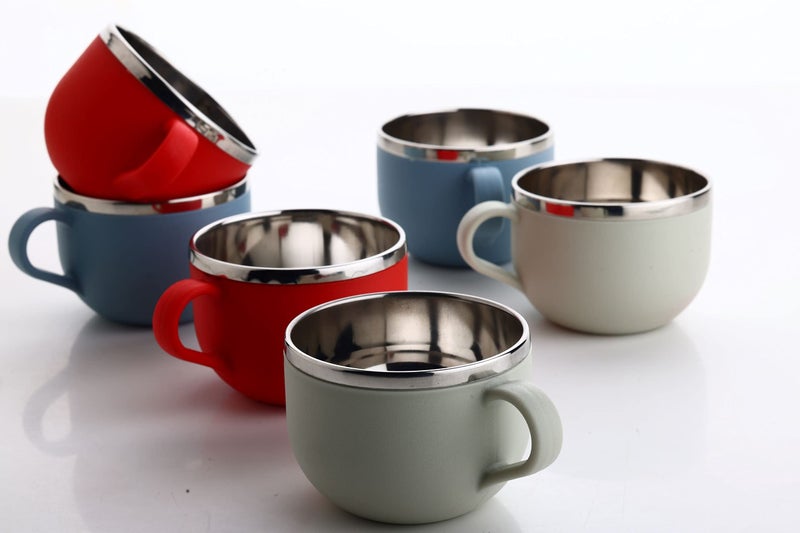 GANESH Stylish Durable Coffee/Tea/Milk Mug Plastic with Stainless Steel Inner Mug Cup with Handle, Portable & Easy Clean for Kids & Adult (Set of 6, Multi Color, 900 ml) - Image 3
