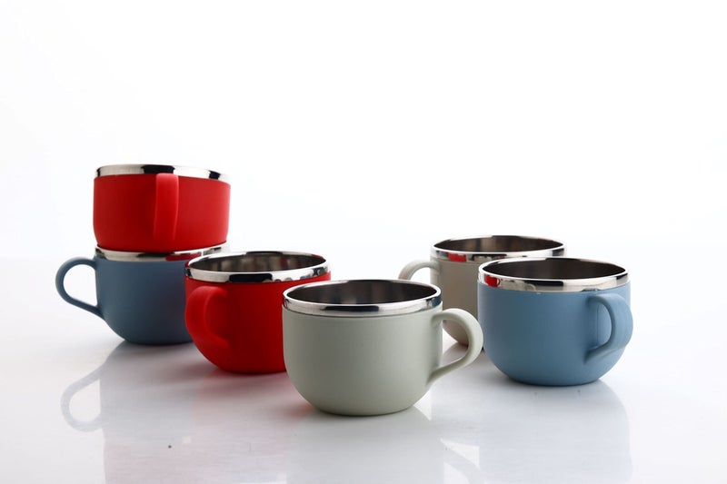 GANESH Stylish Durable Coffee/Tea/Milk Mug Plastic with Stainless Steel Inner Mug Cup with Handle, Portable & Easy Clean for Kids & Adult (Set of 6, Multi Color, 900 ml) - Image 2