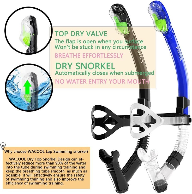 WACOOL Training Headstrap Support Dry Top Snorkel Tube Comfortable Mouthpiece One-Way Purge Valve for Pool Open Water Scuba Lap Swimming Swimmer Diving Snorkeling - Image 4