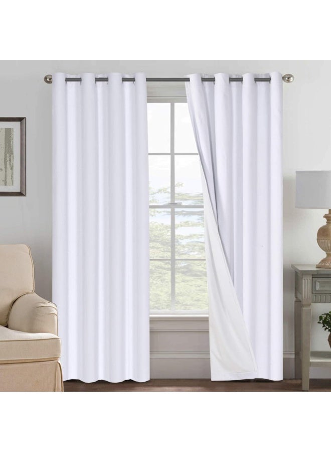 H.VERSAILTEX HVERSAILTEX ستائر تعتيم بيضاء HVERSAILTEX ستائر حرارية بطول 96 بوصة 100 ستائر تعتيم بنسيج الكتان ذو الملمس مع حواف مقاومة للصدأ 2 لوحات ستائر بيضاء براقة - Image 2