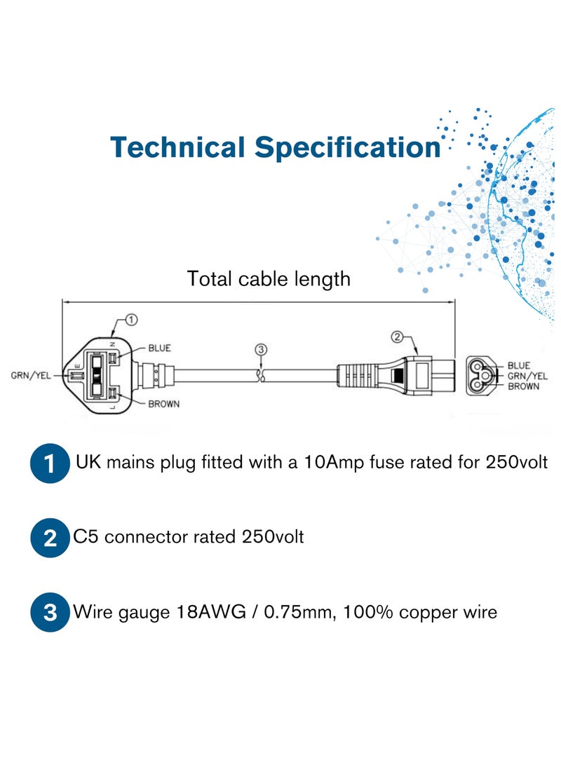 erorex 0.5m UK Laptop Power Cord (BS 1363 to IEC 60320 C5) Black - Image 5