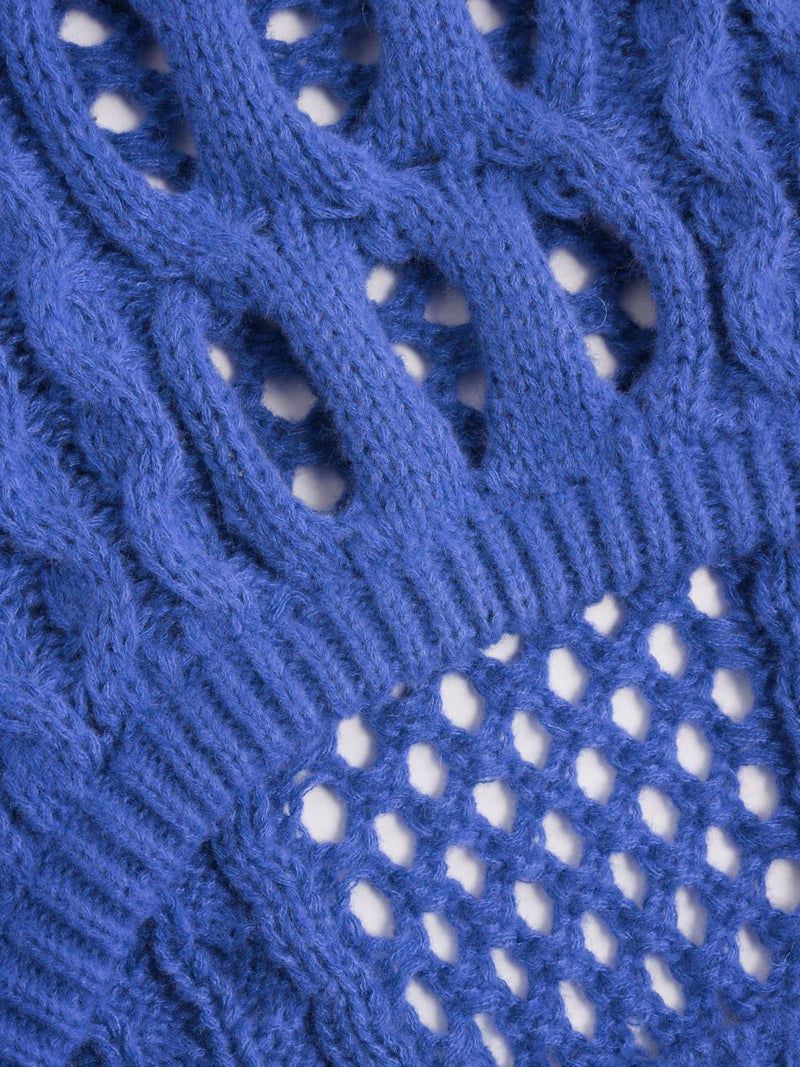 CIDER Cropped Sweaters for Women Knit Round Neckline Hollow Out Long Sleeve Crop Top Sweaters: Blue, L - Image 5