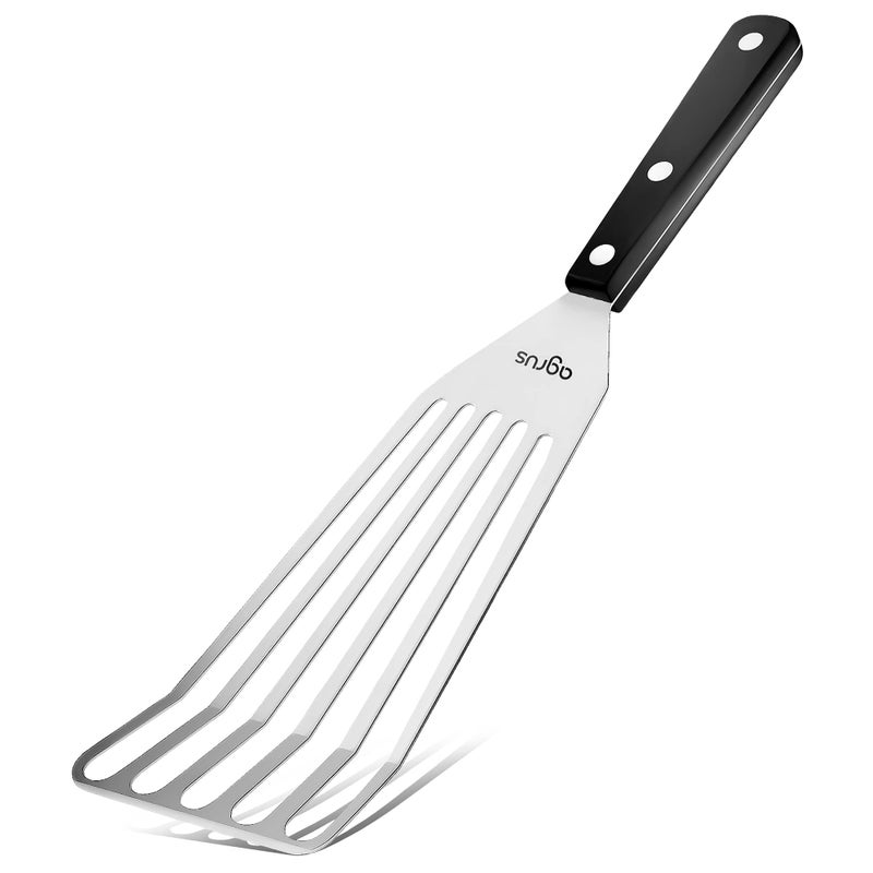 AGRUS Fish Spatula Stainless Steel Large Size 13 inch Blade 9 inch Plastic Handle Slotted Flexible Metal Fish Turner Spatula