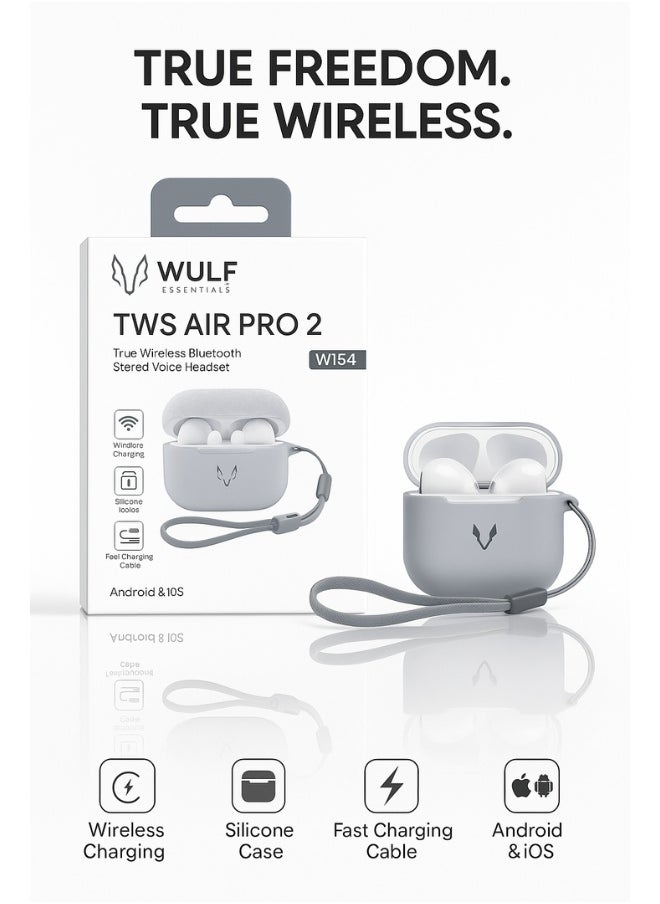 Wulf Essentials WULF ESSENTIALS W154 TWS Air Pro 2 – True Wireless Bluetooth Earbuds with Wireless Charging & Silicone Case 