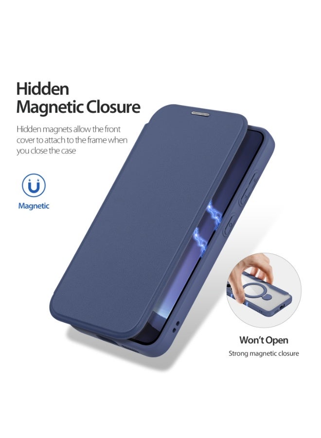 DUX DUCIS Skin X Pro Series Leather Folio Phone Case with Magsafe Ring Holder for Samsung Galaxy S25+ 5G, Blue - Image 2