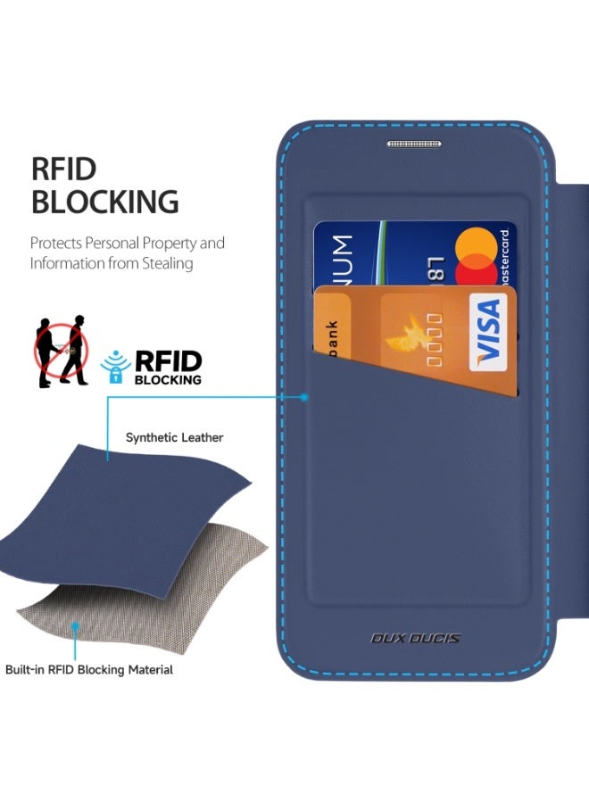 DUX DUCIS Skin X Pro Series Leather Folio Phone Case with Magsafe Ring Holder for Samsung Galaxy S25+ 5G, Blue - Image 4