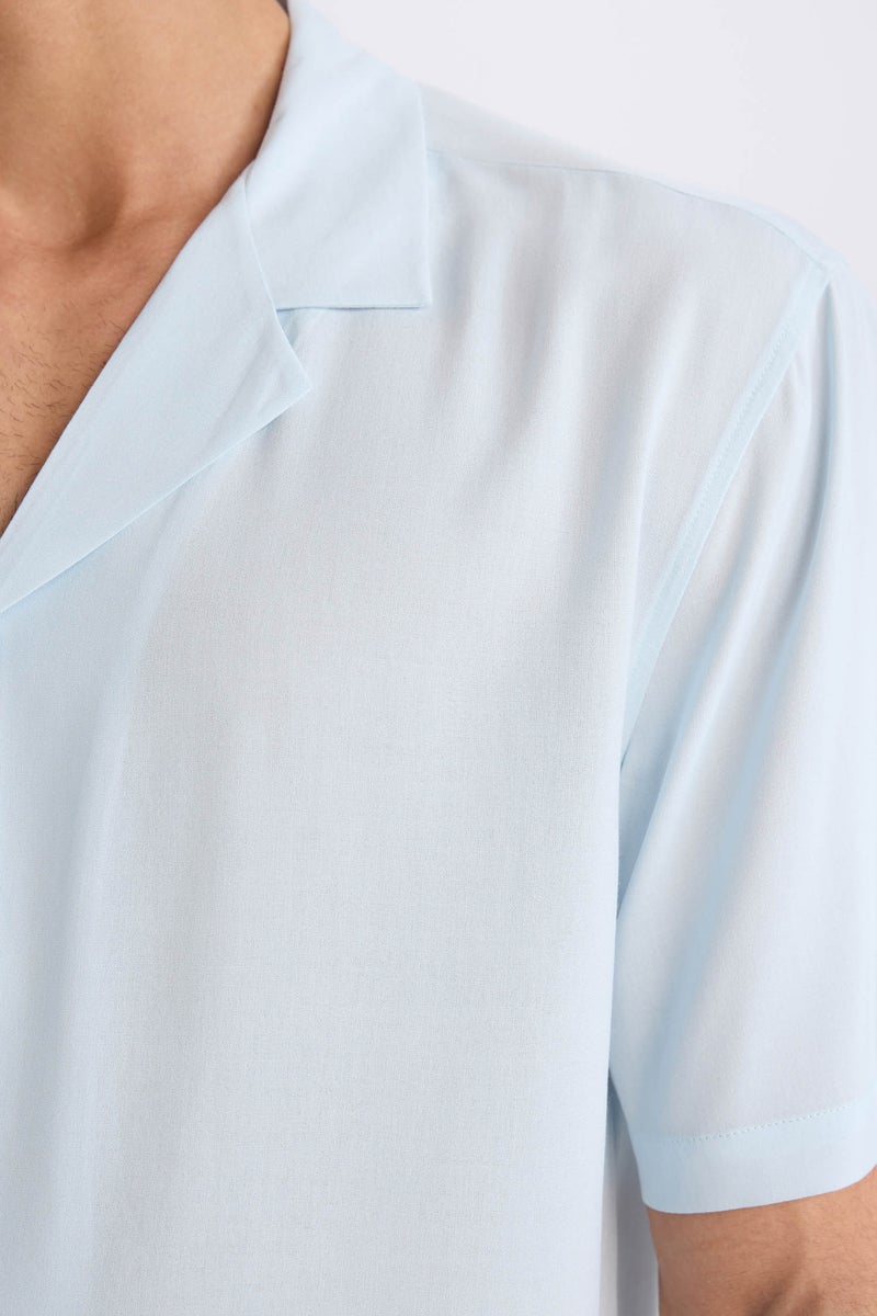 DeFacto Blue Man Regular Fit Apache Neck Short Sleeve Shirt Casual - Image 3