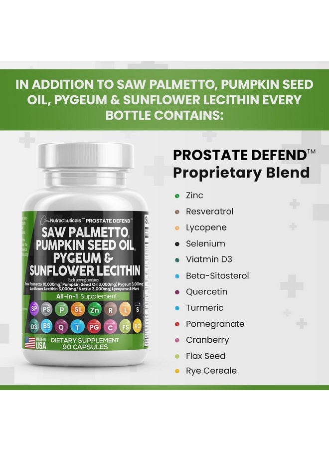 Clean Nutraceuticals - Saw Palmetto 10000Mg Pumpkin Seed Oil 3000Mg Pygeum 3000Mg Sunflower Lecithin 3000Mg Stinging Nettle Cranberry Prostate Supplements For Men With Lycopene Made In Usa 90 Caps - Image 1