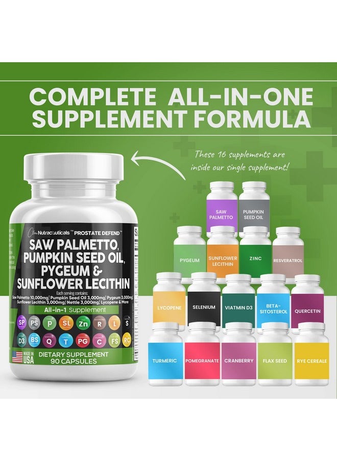Clean Nutraceuticals - Saw Palmetto 10000Mg Pumpkin Seed Oil 3000Mg Pygeum 3000Mg Sunflower Lecithin 3000Mg Stinging Nettle Cranberry Prostate Supplements For Men With Lycopene Made In Usa 90 Caps - Image 1