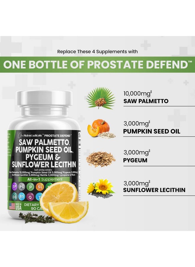Clean Nutraceuticals - Saw Palmetto 10000Mg Pumpkin Seed Oil 3000Mg Pygeum 3000Mg Sunflower Lecithin 3000Mg Stinging Nettle Cranberry Prostate Supplements For Men With Lycopene Made In Usa 90 Caps - Image 1