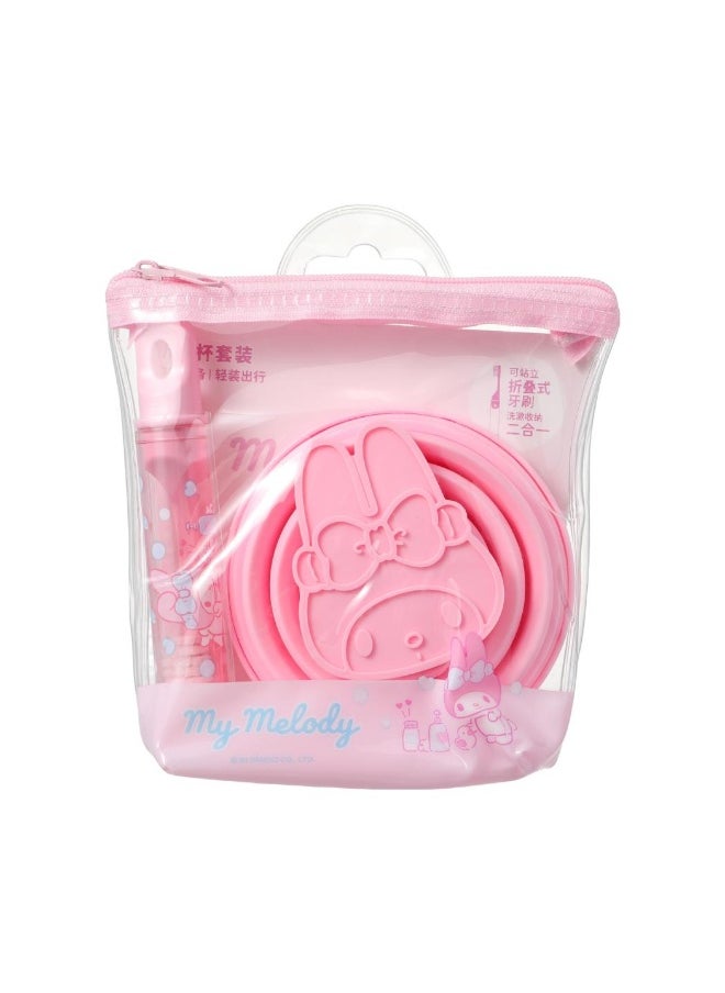 Miniso - Keep your bathroom essentials organized with this My Melody foldable toothbrush and matching bathroom cup. - Image 1