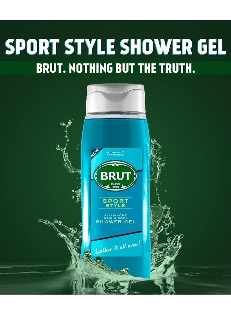 BRUT Sport Style all in one Shower gel for Hair&Body,Body Wash for Men,Authentic Fragrance 500ml - Image 1