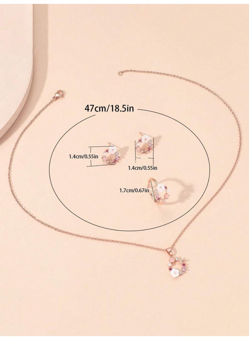 KHAJUL 3 Pieces Flower Jewelry Set for Girls, Rose Gold Necklace Bracelet Earrings Gift, Lightweight Kids Jewelry for Daily Wear School Party - Image 2