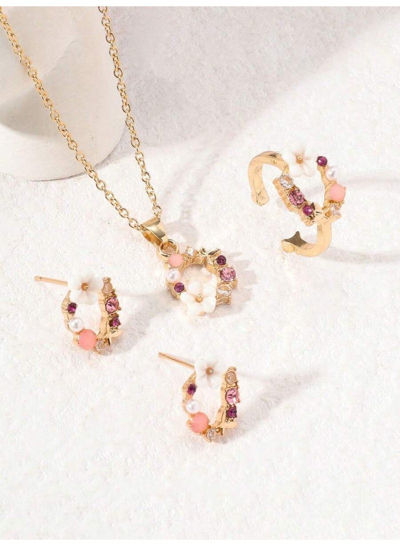 KHAJUL 3 Pieces Flower Jewelry Set for Girls, Rose Gold Necklace Bracelet Earrings Gift, Lightweight Kids Jewelry for Daily Wear School Party - Image 4