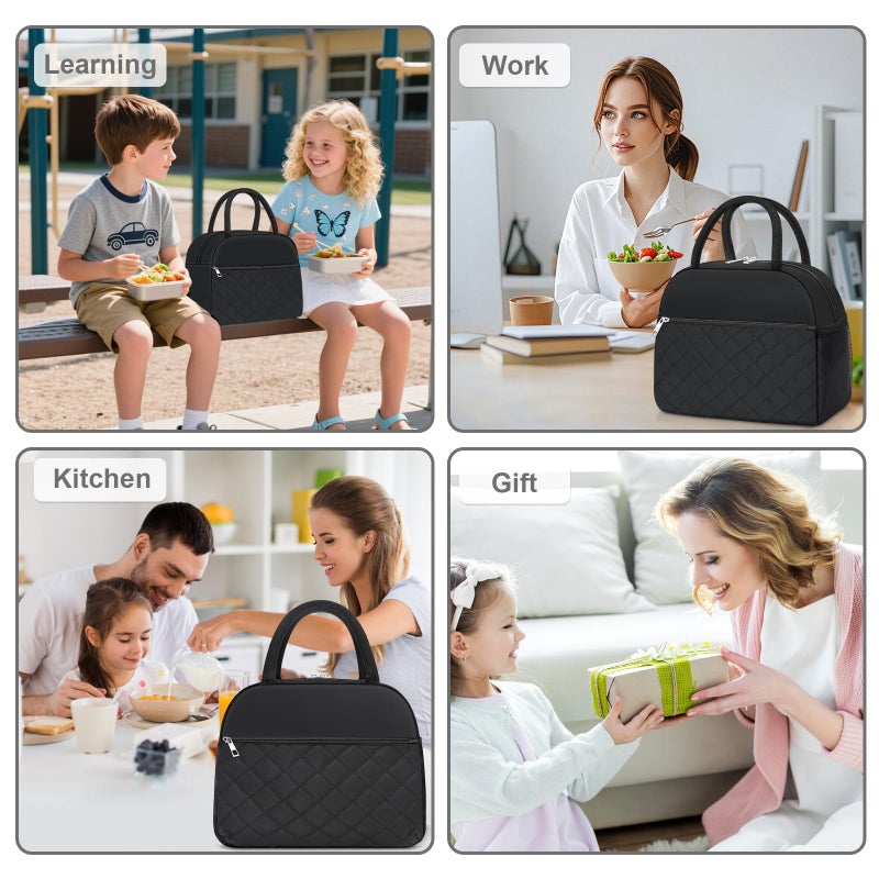 KUBYA Lunch Bag Lunch Box for Women Men Insulated Reusable Large Lunch Tote Bag Adult Leakproof Simple Cooler Bag for Office Work Picnic Beach or Travel, Black - Image 5