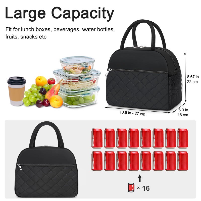 KUBYA Lunch Bag Lunch Box for Women Men Insulated Reusable Large Lunch Tote Bag Adult Leakproof Simple Cooler Bag for Office Work Picnic Beach or Travel, Black - Image 2