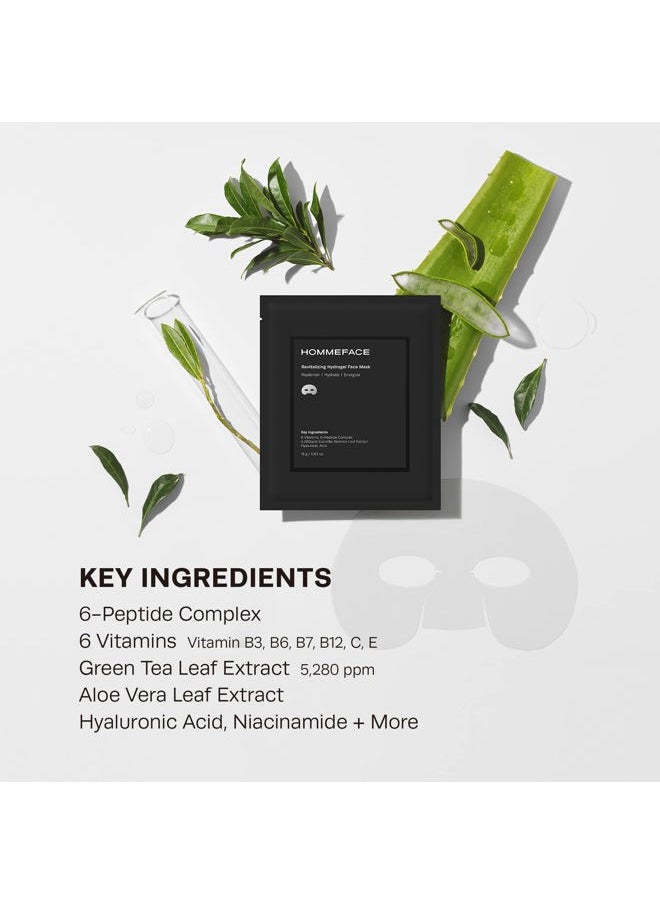 HOMMEFACE Revitalizing Hydrogel Facial Mask Set for Men (5ct) - Hydrating, Anti-aging & Soothing Face Sheet Mask with Hyaluronic Acid, Vitamin B, C, E & Peptides, Beard-Friendly  - Image 4