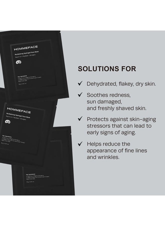 HOMMEFACE Revitalizing Hydrogel Facial Mask Set for Men (5ct) - Hydrating, Anti-aging & Soothing Face Sheet Mask with Hyaluronic Acid, Vitamin B, C, E & Peptides, Beard-Friendly  - Image 2