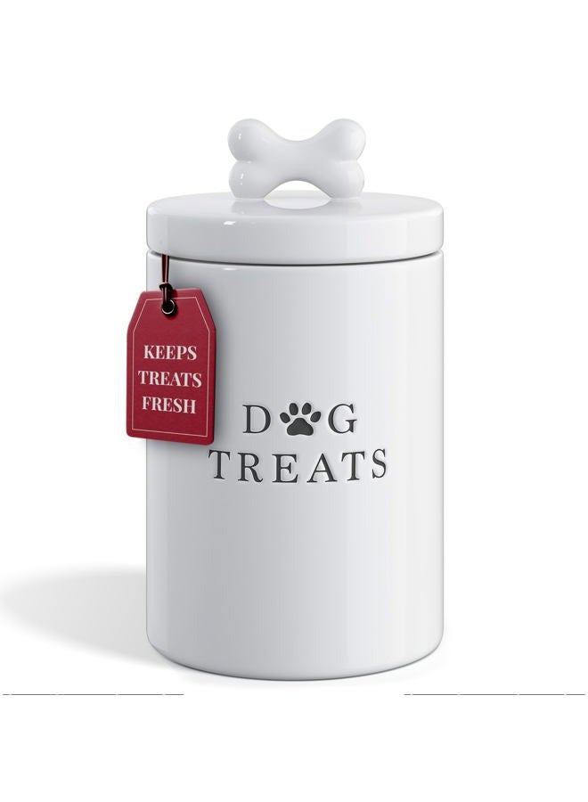 BARNYARD DESIGNS Large Dog Treat Container Airtight with Lid, Cute Rustic Ceramic Dog Treat Storage Jar for Kitchen Counter (White) - Image 1