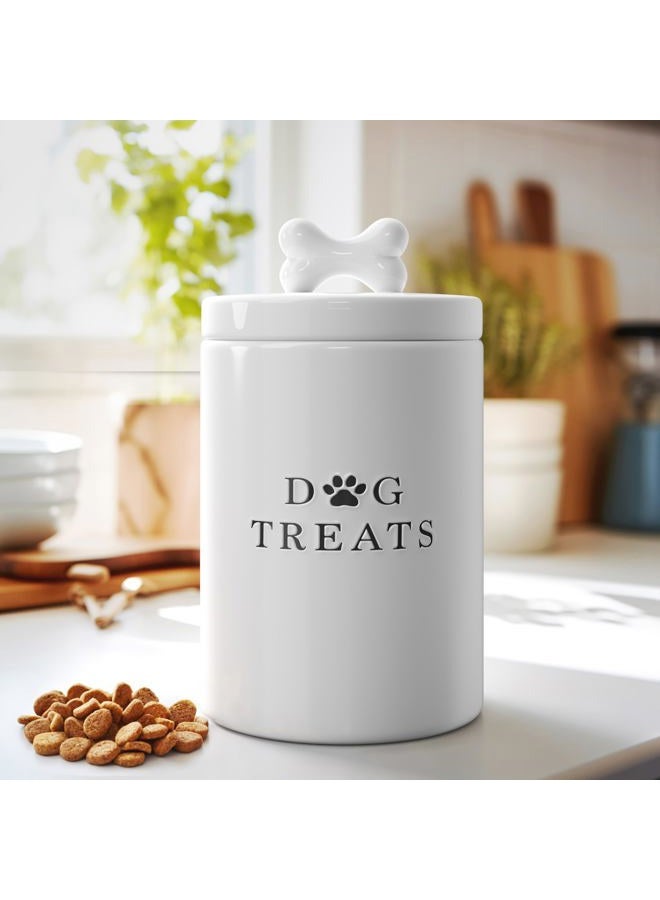 BARNYARD DESIGNS Large Dog Treat Container Airtight with Lid, Cute Rustic Ceramic Dog Treat Storage Jar for Kitchen Counter (White) - Image 2