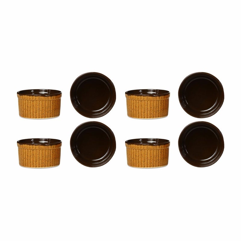 Caffeine Ceramic Handmade Mustard Brown Ramekins Bowls Set of 8 - Image 1
